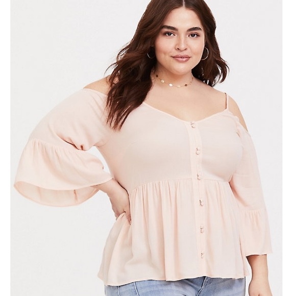 BLUSH COLD SHOULDER BLOUSE - Picture 1 of 5